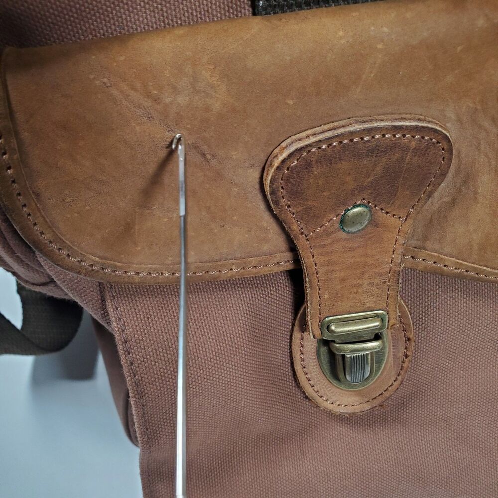 Vtg Magellan Vintage Duffle Bag Large Brown Rust Red Canvas Leather Trim Rugged - Picture 13 of 15